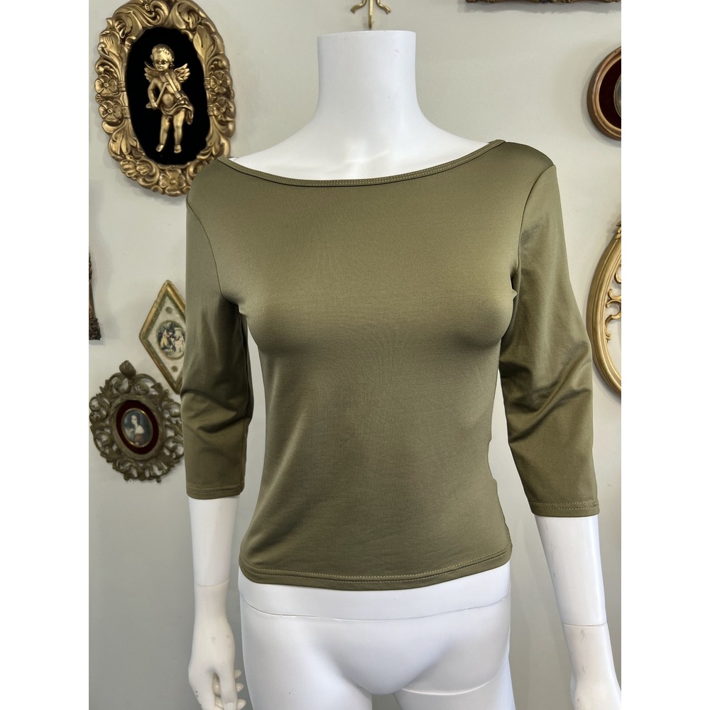 Cheryl Creations Olive Green Open-Back Quarter-Sleeve Top Size L